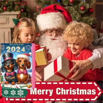 Χριστουγεννιάτικο Dachshund Advent Calendar 24 Days Of Christmas Συλλεκτικό αστείο σετ σκυλιών Ημερολόγιο αντίστροφης μέτρησης 2D Επίπεδο ακρυλικό σκυλί