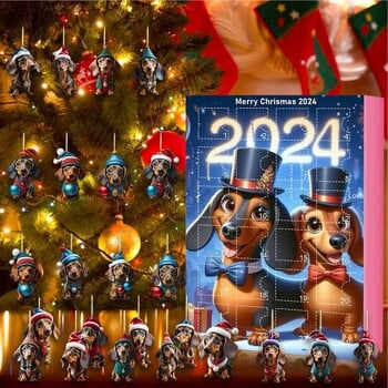 Χριστουγεννιάτικο Dachshund Advent Calendar 24 Days Of Christmas Συλλεκτικό αστείο σετ σκυλιών Ημερολόγιο αντίστροφης μέτρησης 2D Επίπεδο ακρυλικό σκυλί