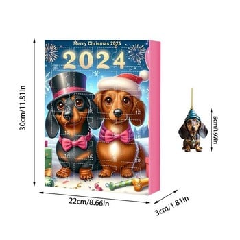 Χριστουγεννιάτικο Dachshund Advent Calendar 24 Days Of Christmas Συλλεκτικό αστείο σετ σκυλιών Ημερολόγιο αντίστροφης μέτρησης 2D Επίπεδο ακρυλικό σκυλί