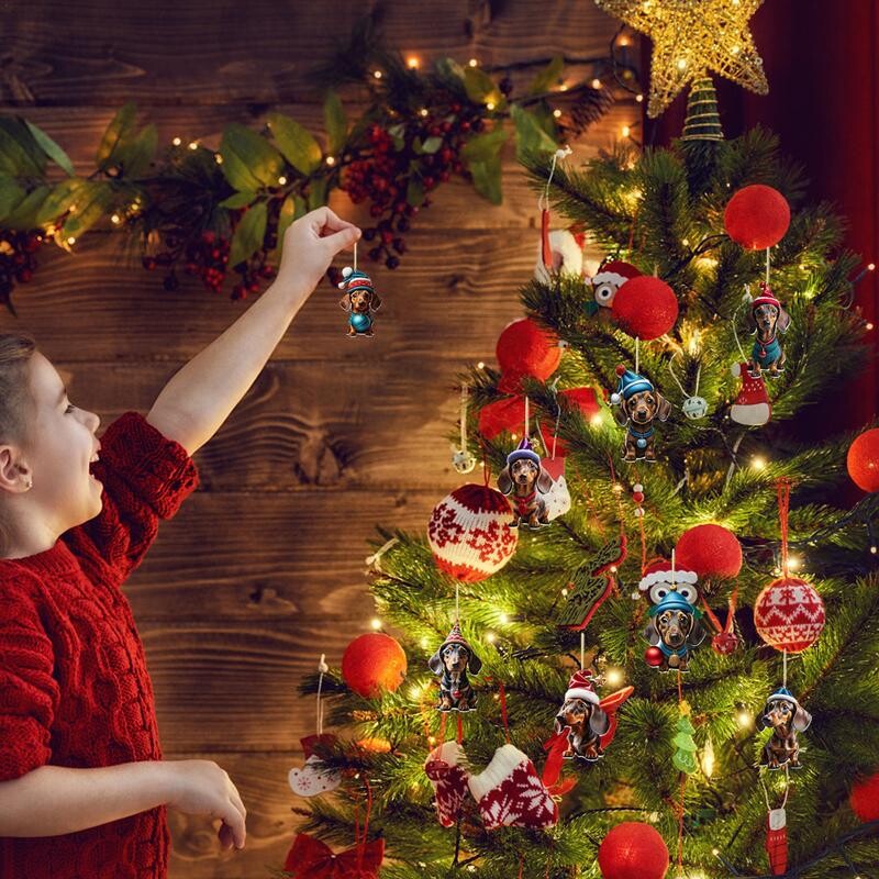 Calendar de Advent Teckel de Crăciun 24 de zile de Crăciun Set câine amuzant de colecție Calendar de numărătoare inversă Câine acrilic plat 2D