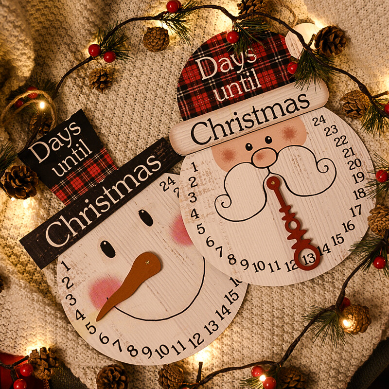 2024 m. naujas medinis sniego senelis, Kalėdų senelio raštas, pakabinamas ant sienos, atgalinio skaičiavimo ornamentas Kalėdų advento kalendorius, skirtas Kalėdų vakarėlio priekinėms durims