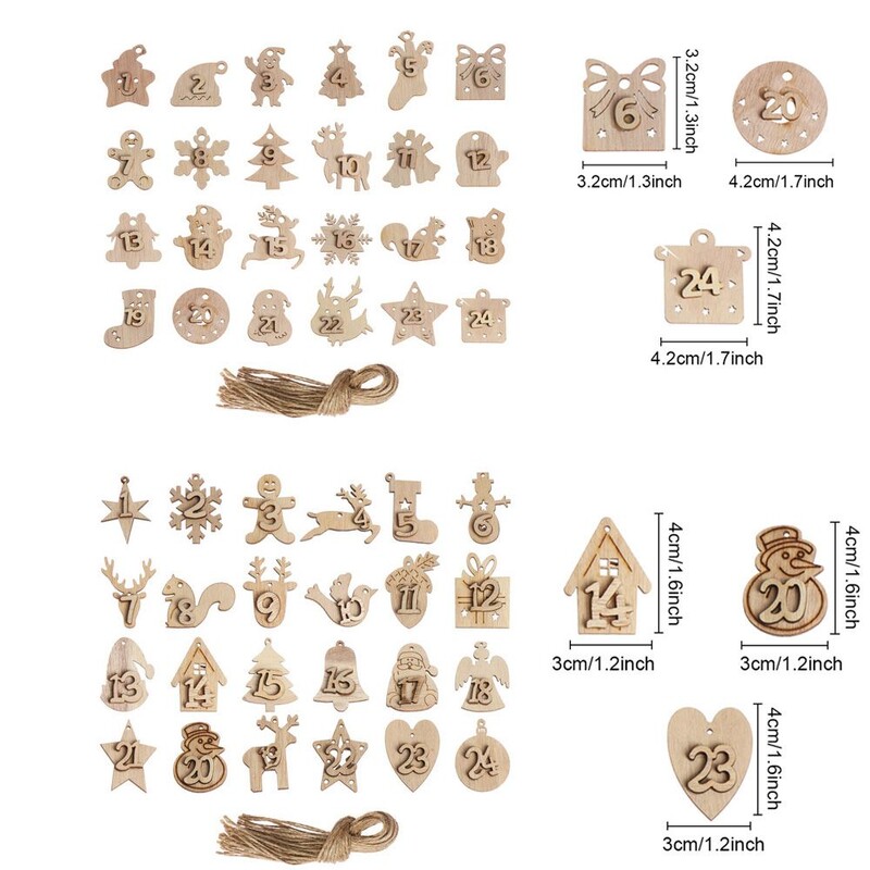 24 Atpakaļskaitīšana Ziemassvētku adventes kalendāra etiķete Ziemassvētku adventes kalendāra numuri DIY dāvanu maisiņi, piekaramie birkas