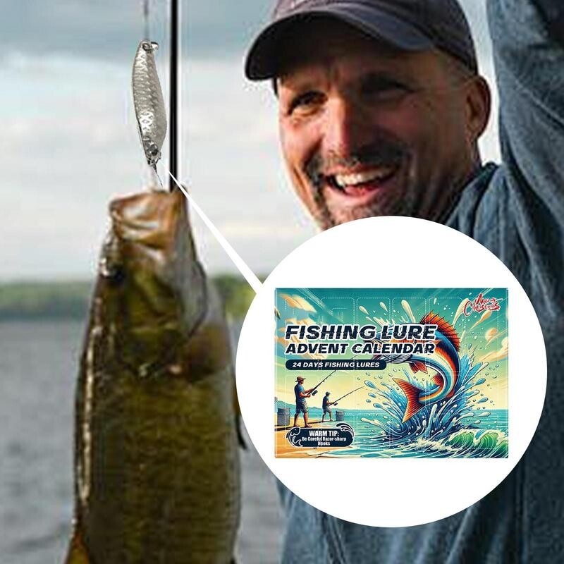 2024. gada Adventes kalendārs Makšķerēšanas Ziemassvētku atpakaļskaitīšana 24 dienas, Adventes makšķerēšanas kalendārs Ziemassvētki, Makšķerēšanas mānekļu komplekts makšķerniekiem