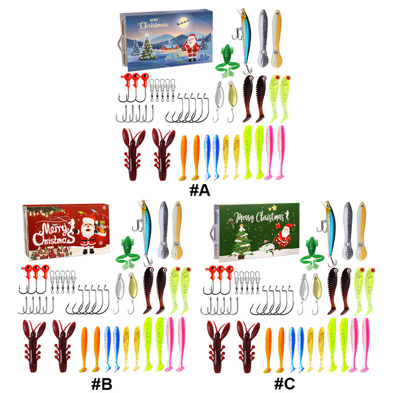 Kalėdų atgalinio skaičiavimo kalendorius Minkšti masalai Šaukštai Minnow Kalėdų Advento kalendorius Žvejybos jaukų rinkinys Siurprizas Kalėdų dovanos vyrams