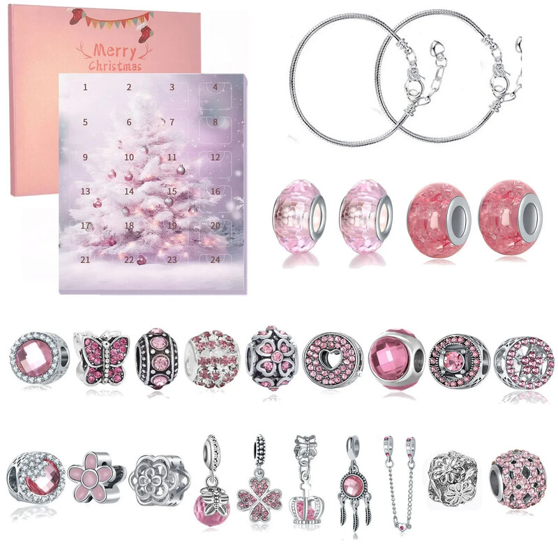 Juvelierizstrādājumi Adventes kalendārs Sievietēm Ziemassvētku atpakaļskaitīšanas kalendārs DIY šarmu rokassprādzes Kaklarota ar zilām burvīgām krellēm Ziemassvētku pārsteiguma dāvana