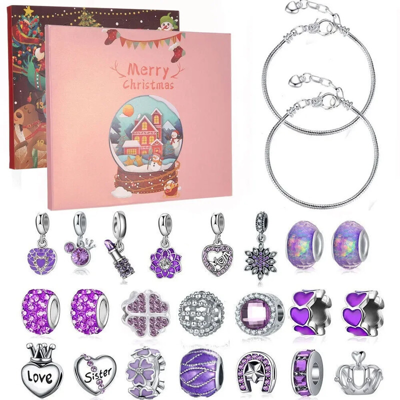 Juvelierizstrādājumi Adventes kalendārs Sievietēm Ziemassvētku atpakaļskaitīšanas kalendārs DIY šarmu rokassprādzes Kaklarota ar zilām burvīgām krellēm Ziemassvētku pārsteiguma dāvana