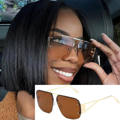 Μοντέρνα τετράγωνα γυναικεία γυαλιά ηλίου 2024 Luxury Fashion Shades Μεταλλικός σκελετός Γυαλιά ηλίου Unisex Light Tea Ocean Lens Riml