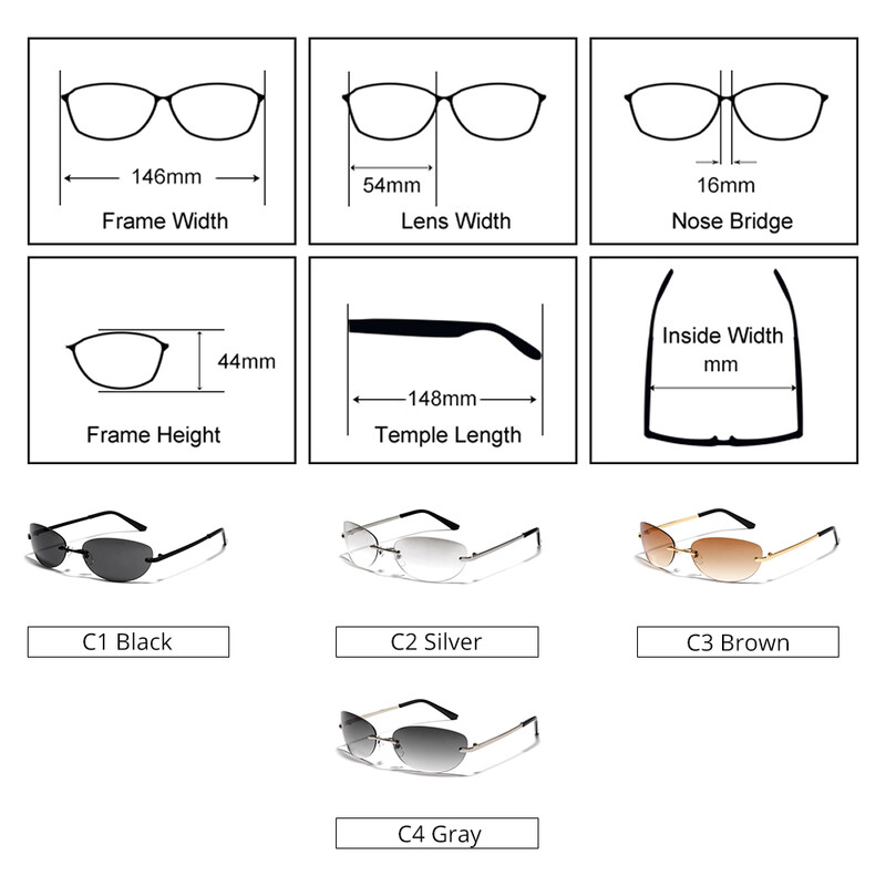 Ralferty Cool akiniai be rėmelių katės akių akiniai nuo saulės Moteriški Vyriški UV400 2024 Vintage Designer Steampunk Juodi Akiniai nuo saulės Vyriški Retro atspalviai