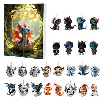 Dragon Christmas Advent Calendar Baby Dragon Countdown Calendar Acrylic 2025 Cute Dragon Pendants Exquisite for Xmas Tree Car