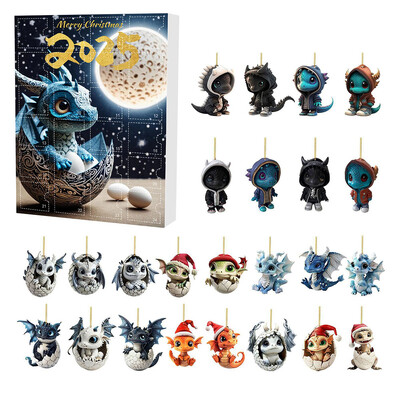 Dragon Christmas Advent Calendar Baby Dragon Countdown Calendar Acrylic 2025 Cute Dragon Pendants Exquisite for Xmas Tree Car