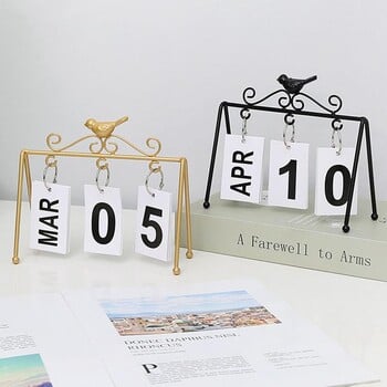 Standing Perpetual Calendar Metal Gold Desk Calendar Flip Perpetual For Daily Weekly Monthly Planner Vintage Home Calendar