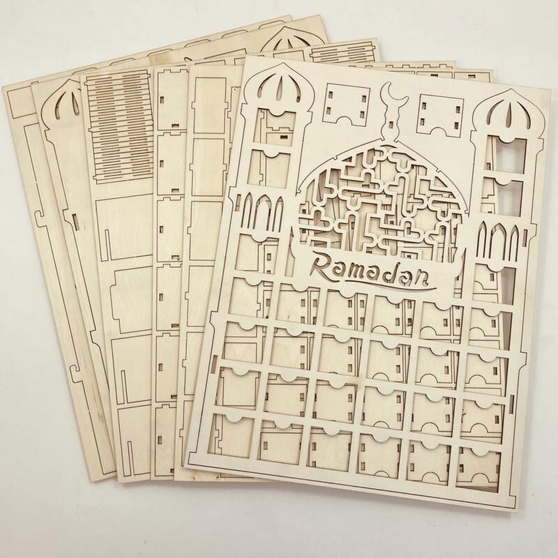 Ramadano atgalinio skaičiavimo kalendorius „Pasidaryk pats“ medinis Eid Mubarako ornamentas medinis stalčius namų vakarėliui dekoruoti amatai, laivas