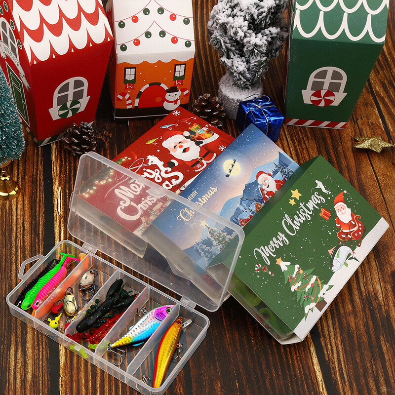 Calendar de Advent pentru Pescuit 2024 Naluci Moale Linguri Minnow Calendar Numărătoare inversă de Crăciun Set Naluci de Pescuit Cadouri Surpriză de Crăciun pentru bărbați
