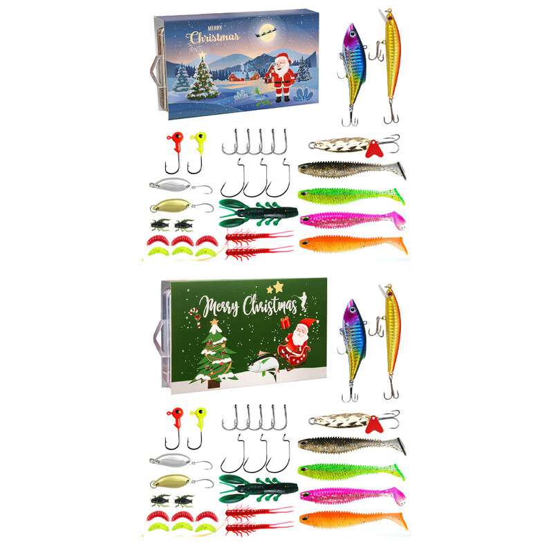 Calendar de Advent pentru Pescuit 2024 Naluci Moale Linguri Minnow Calendar Numărătoare inversă de Crăciun Set Naluci de Pescuit Cadouri Surpriză de Crăciun pentru bărbați