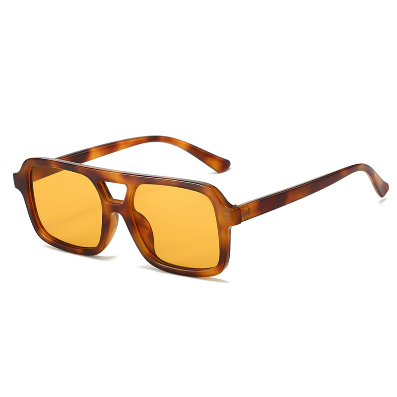 Populiarūs „Square Double Bridges“ moteriški akiniai nuo saulės Vintažiniai „Leopard“ akiniai nuo saulės, skirti moteriškiems retro akiniams Madingi „Oculos“ atspalviai