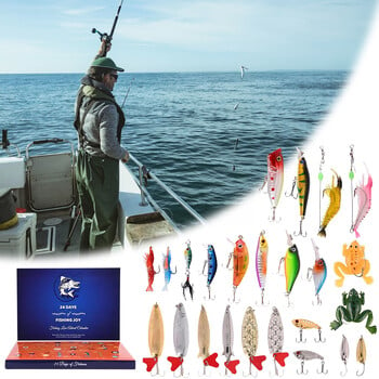 Christmas Fishing Lures Advent Calendar 24 Days Fishing Bait Hooks Advent Calendar Festival Theme Christmas Surprise Gift for Fisher