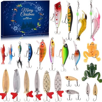 Christmas Fishing Lures Advent Calendar 24 Days Fishing Bait Hooks Advent Calendar Festival Theme Christmas Surprise Gift for Fisher