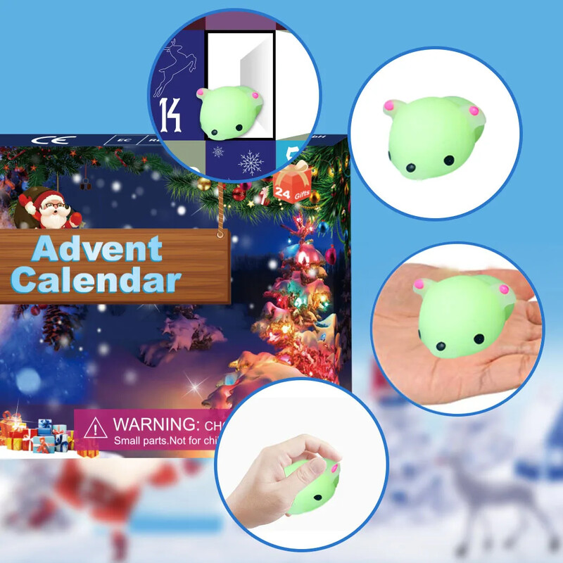 Χριστουγεννιάτικο κουτί ημερολογίου Advent Παιχνίδι χριστουγεννιάτικο τύπο Soft Mini Mochi Squishies Kawaii ζωάκι Squishy Toys Stress Relief Toys παιδικά