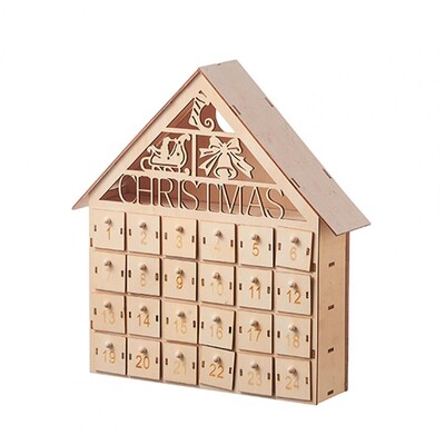 Ημερολόγιο Χριστουγέννων Ρουστίκ Ξύλινο 24 Άδεια Συρτάρια Διακοσμητικό Ημερολόγιο Χριστουγέννων Αντίστροφη μέτρηση Χριστουγέννων Σχήμα σπιτιού Χριστουγεννιάτικο Ημερολόγιο