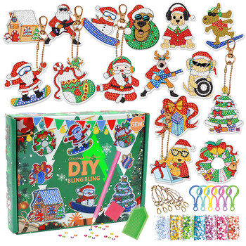 Diamond Painting Advent Calendar 2024 Girls 24pcs Diamond Art Keychains by Numbers DIY Gem Arts and Crafts for Girls Ages 4-8