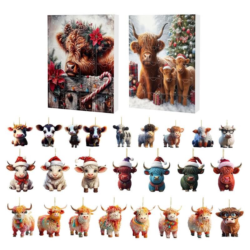 Kalėdų Aukštaitijos karvės papuošalai Kalėdų eglutės papuošalai pakabukų dekoracijos Akrilo karvė kabanti Kalėdų Advento kalendorius