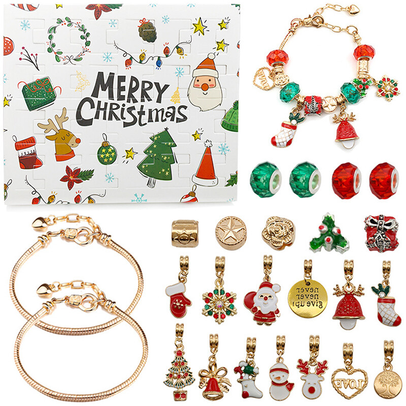 24 Countdown Calendar Advent Surprise Blind Box Set Christmas Charms Σετ βραχιόλι DIY Δημιουργικά στολίδια Χριστουγεννιάτικα παιδικά δώρα