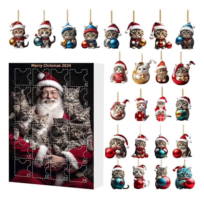 2024 m. Advento kalendorius Kalėdų kačių atgalinio skaičiavimo kalendorius Mielas gyvūnų kabantis papuošalas 2025 m. Naujųjų metų animacinių filmų festivalio dovanos vaikams
