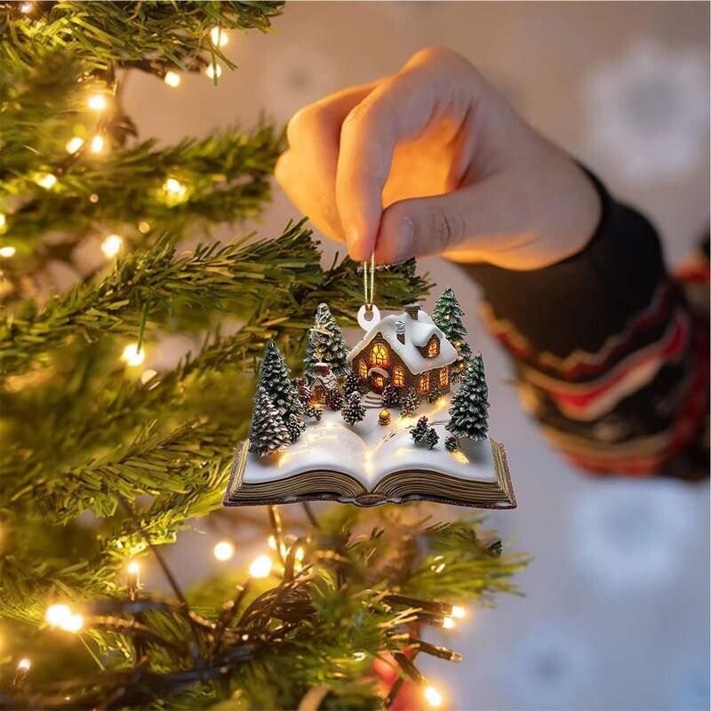 Κρεμαστό με χριστουγεννιάτικο ράφι ακρυλικό επίπεδη εκτύπωση Book Lovers σε σχήμα καρδιάς κρεμαστό χριστουγεννιάτικο δέντρο για αυτοκίνητο