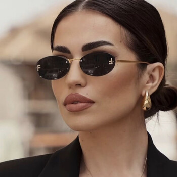 Μάρκα Rimless Οβάλ Γυναικεία γυαλιά ηλίου Μόδα Μικρός σκελετός Luxury Designer Letter Γυαλιά ηλίου αποχρώσεις UV400 Clear Ocean Lens