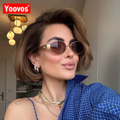 Yoovos Retro Ovaalsed päikeseprillid Naiste Vintage Luksusprillid Meeste Metallraamiga Brändi Disainer UV400 Prillid Gafas De Sol Mujer