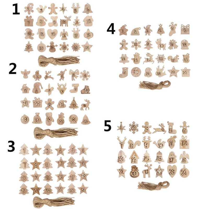 24 Atpakaļskaitīšana Ziemassvētku adventes kalendāra etiķete Ziemassvētku adventes kalendāra numuri DIY dāvanu maisiņi Piekaramie birkas