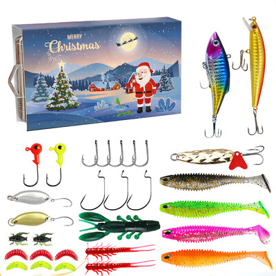 Риболовна примамка Advent Calendar Меки примамки Spoons Minnow Christmas Advent Calendar Комплект риболовни примамки Коледен подарък изненада за Fisher