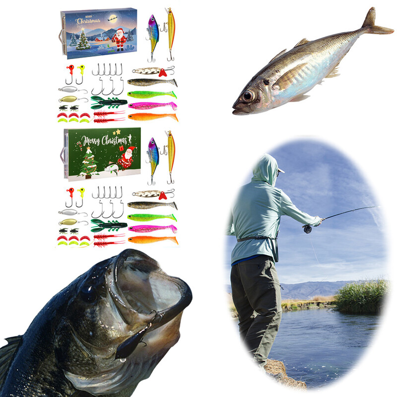 Horgászcsalik Adventi naptár Puha csalik Kanalak Minnow karácsonyi adventi naptár Horgászcsalik szett Karácsonyi meglepetés ajándék halásznak