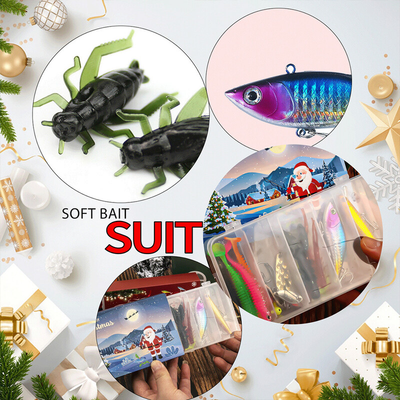 Horgászcsalik Adventi naptár Puha csalik Kanalak Minnow karácsonyi adventi naptár Horgászcsalik szett Karácsonyi meglepetés ajándék halásznak