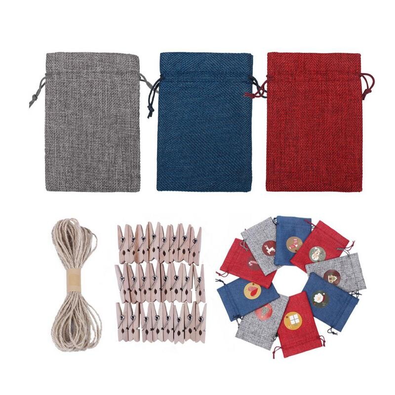 Ziemassvētku adventes kalendāra somas Dāvanu numuri Soma savilkšanas aukla 24 dienu audekls Adventes kalendārs Konfekšu maisiņi ar klipšiem Ziemassvētku dekors