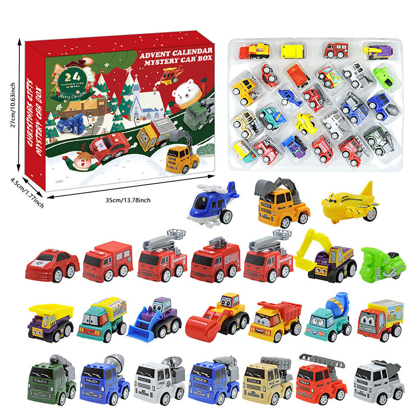 2024 m. Kalėdų dovanos Advento kalendorius, lydinio statybos inžineriniai transporto priemonių žaislai berniukams, mergaitėms, kasmetiniai sienų festivalių kalendoriai