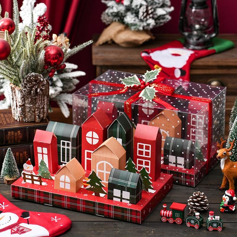 Ziemassvētku adventes kalendāra kastīte Ziemassvētku mājas kastīte Pildāma tukša kaste konfekšu sniegpārsliņa kraukšķīgas nugas iepakojums dāvanu kastītes ballīšu rekvizīti