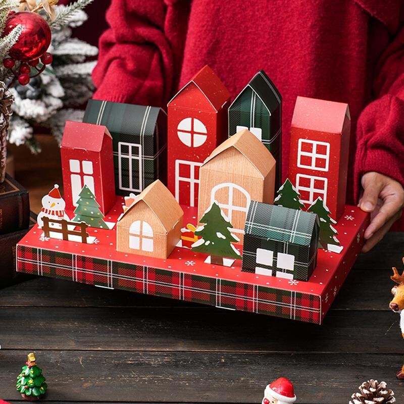 Ziemassvētku adventes kalendāra kastīte Ziemassvētku mājas kastīte Pildāma tukša kaste konfekšu sniegpārsliņa kraukšķīgas nugas iepakojums dāvanu kastītes ballīšu rekvizīti