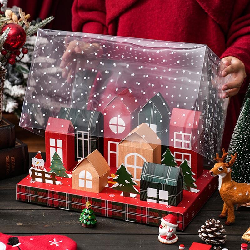 Ziemassvētku adventes kalendāra kastīte Ziemassvētku mājas kastīte Pildāma tukša kaste konfekšu sniegpārsliņa kraukšķīgas nugas iepakojums dāvanu kastītes ballīšu rekvizīti