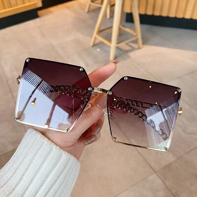 Vintage kvadrātveida saulesbrilles sievietēm Retro Lielizmēra ķēde Saulesbrilles Vīriešu Punk Brilles Toņi Oculos Gradient Unisex brilles