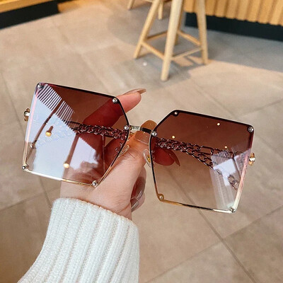 Vintage kvadrātveida saulesbrilles sievietēm Retro Lielizmēra ķēde Saulesbrilles Vīriešu Punk Brilles Toņi Oculos Gradient Unisex brilles
