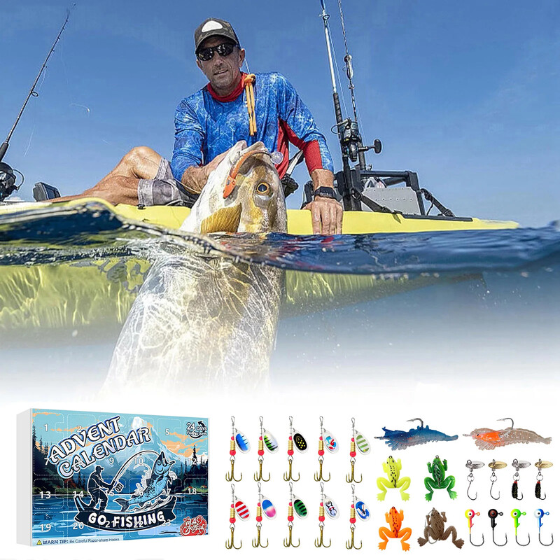 Adventi naptár 2024-es horgászcsali szett 24 napos karácsonyi visszaszámlálás egyedi halászfelszereléssel karácsonyi meglepetés horgászcsali ajándék