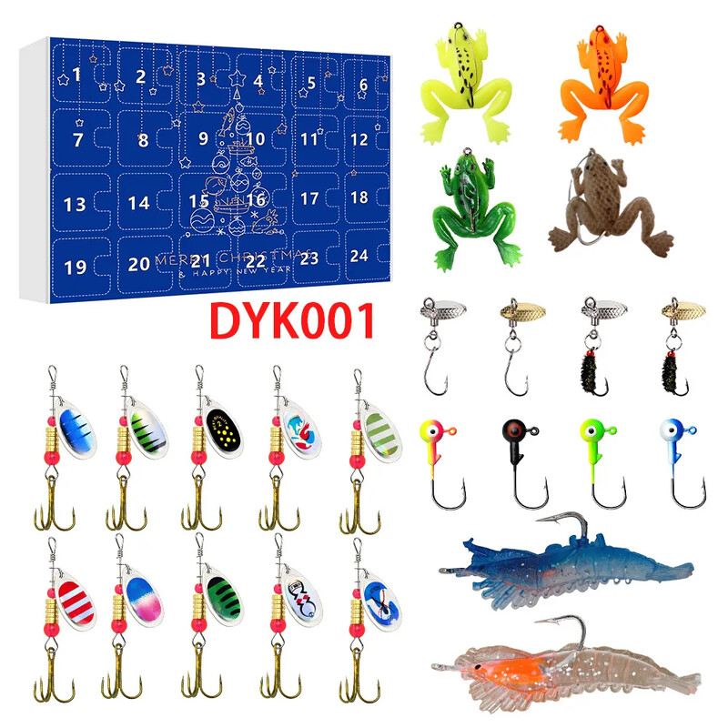 Adventi naptár 2024-es horgászcsali szett 24 napos karácsonyi visszaszámlálás egyedi halászfelszereléssel karácsonyi meglepetés horgászcsali ajándék