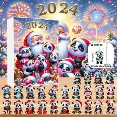 Rechizite de Crăciun Numărătoare inversă Panda drăguță Pandantive acrilice Calendar de sărbători suspendat Calendare 2d de club 2024 Decor de Anul Nou