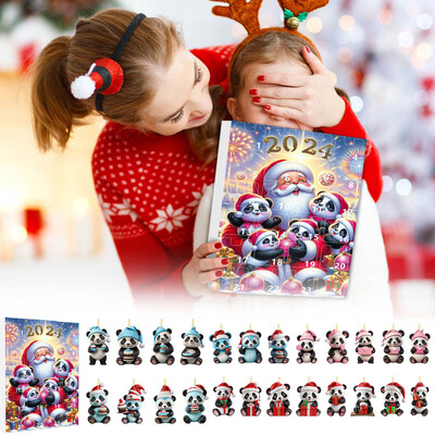 Kalėdų reikmenų atgalinis skaičiavimas Mieli pandos akriliniai pakabukai kabantys šventinis kalendorius 2d klubo kalendoriai 2024 m. Naujųjų metų dekoras