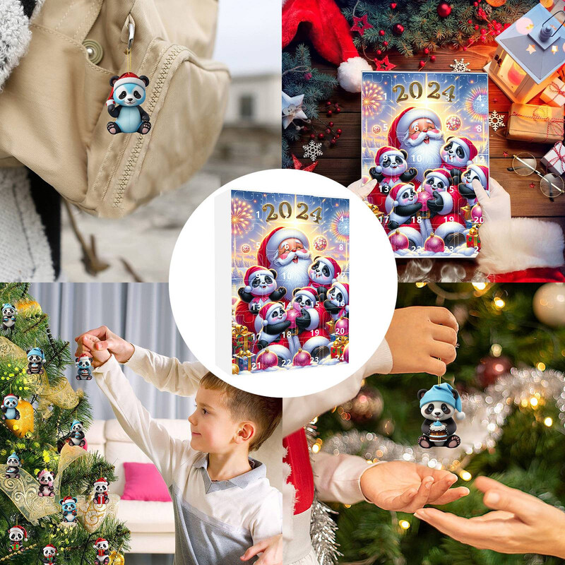 Kalėdų reikmenų atgalinis skaičiavimas Mieli pandos akriliniai pakabukai kabantys šventinis kalendorius 2d klubo kalendoriai 2024 m. Naujųjų metų dekoras