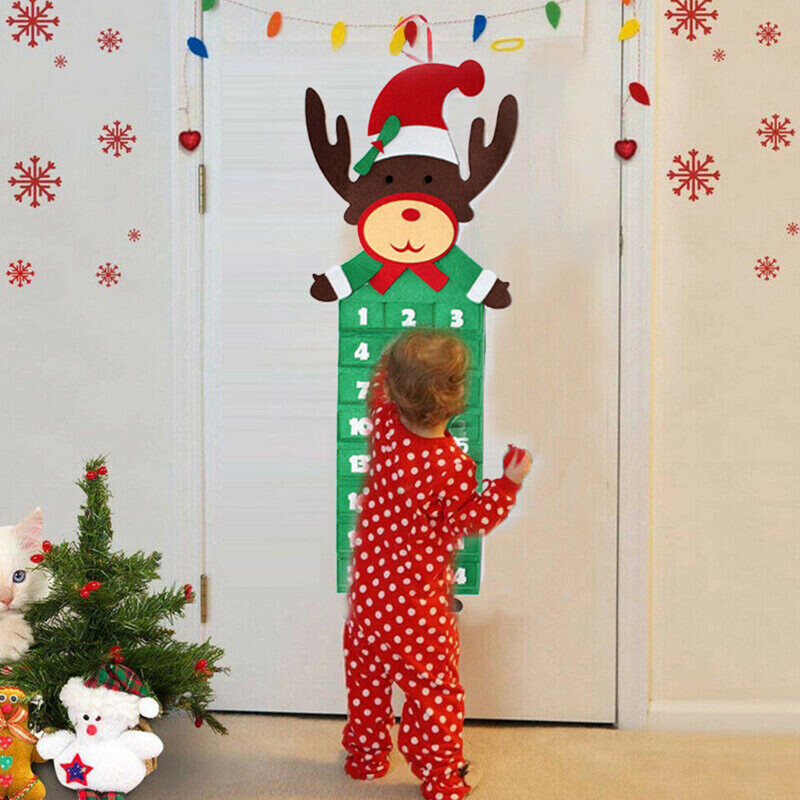 Ziemassvētku filca Adventes kalendārs pie sienas Ziemassvētku vecīša adventes kalendārs ar kabatām 24 dienu bērnu rotaļlietas bērniem Ziemassvētku dāvana