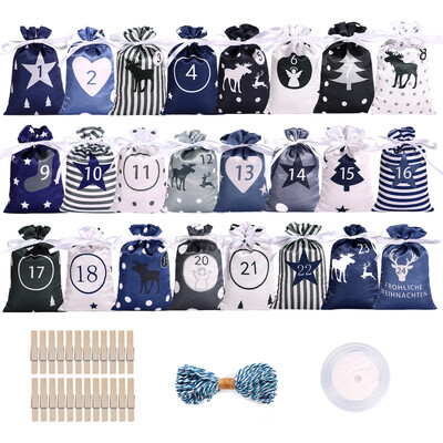 24 dienu Ziemassvētku Adventes kalendāra soma pie sienas piekarināma aukliņa dāvanu tukša soma ar klipšiem 2023. gada Jaungada ballīte Ziemassvētku eglītes rotājums