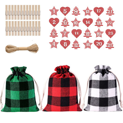 24 dienu Ziemassvētku Adventes kalendāra soma pie sienas piekarināma aukliņa dāvanu tukša soma ar klipšiem 2023. gada Jaungada ballīte Ziemassvētku eglītes rotājums