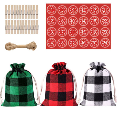 24 dienu Ziemassvētku Adventes kalendāra soma pie sienas piekarināma aukliņa dāvanu tukša soma ar klipšiem 2023. gada Jaungada ballīte Ziemassvētku eglītes rotājums